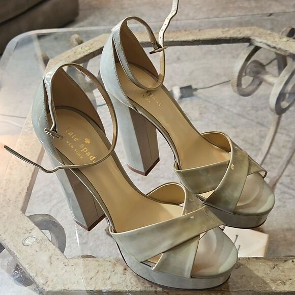 Kate Spade Glossy Olive Platform Heels Size 6.5 - Picture 4 of 9